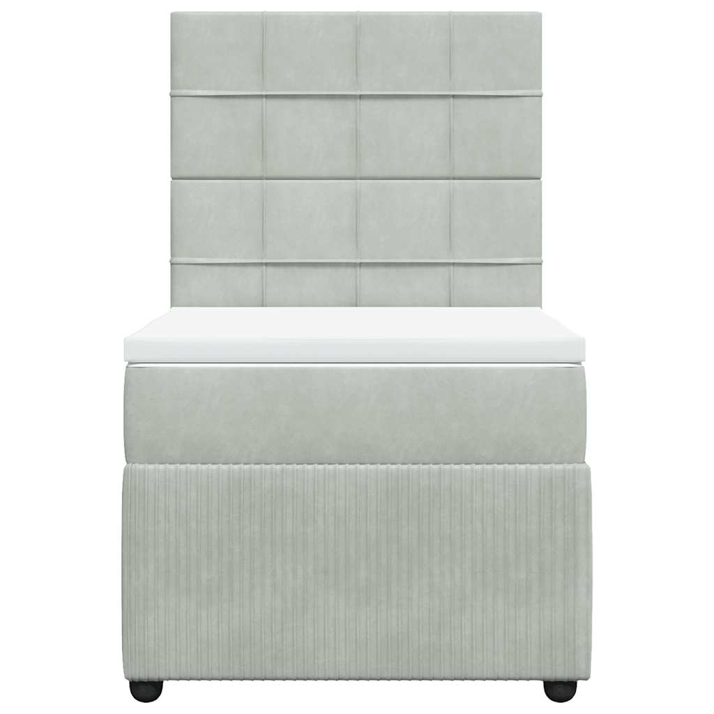 vidaXL Κρεβάτι Boxspring με Στρώμα Ανοιχτό Γκρι 90x200 εκ. Βελούδινο