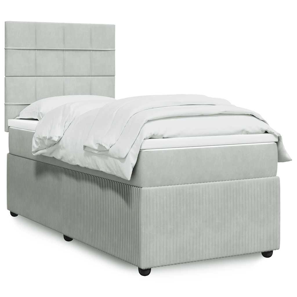 vidaXL Κρεβάτι Boxspring με Στρώμα Ανοιχτό Γκρι 90x200 εκ. Βελούδινο