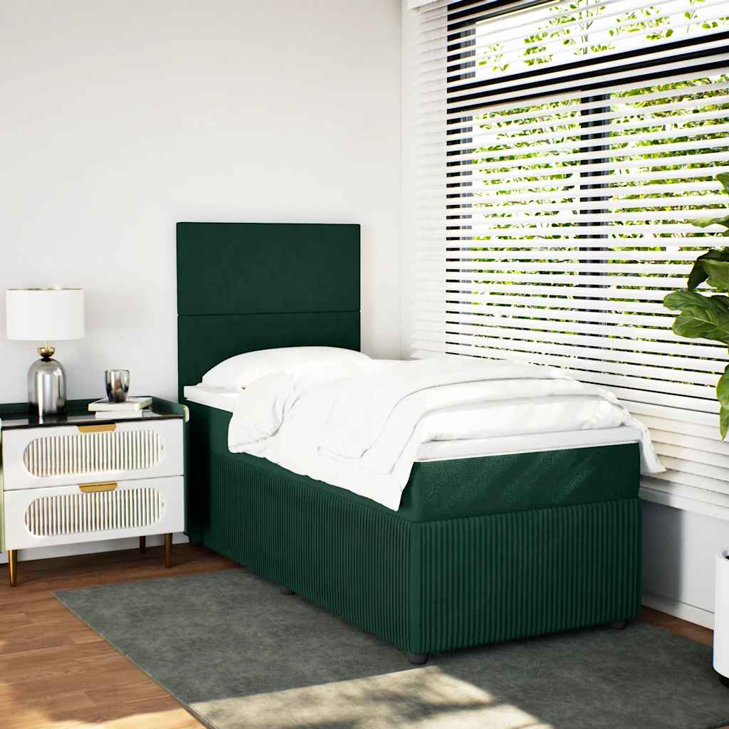 vidaXL Κρεβάτι Boxspring με Στρώμα Σκούρο Πράσινο 90x200 εκ. Βελούδινο
