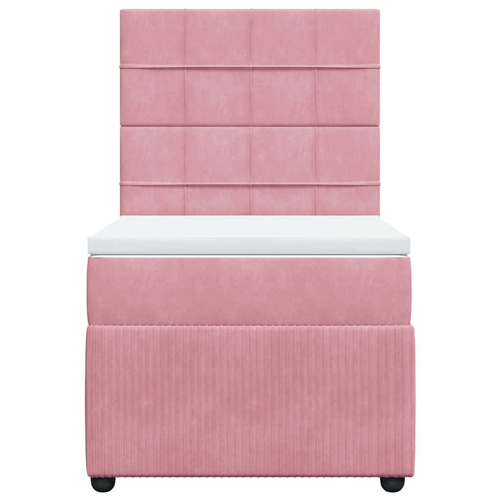 vidaXL Κρεβάτι Boxspring με Στρώμα Ροζ 90x200 εκ. Βελούδινο