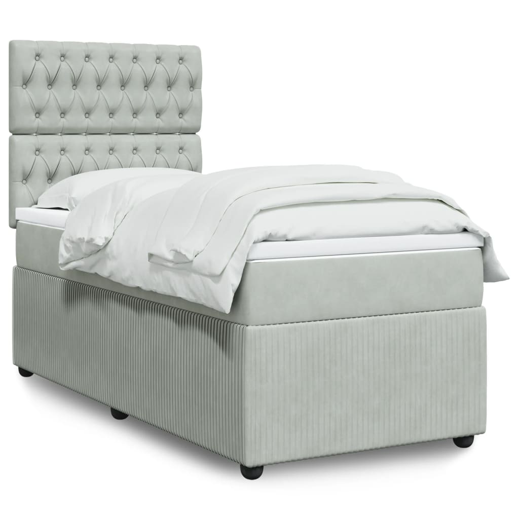 vidaXL Κρεβάτι Boxspring με Στρώμα Ανοιχτό Γκρι 90x200 εκ. Βελούδινο