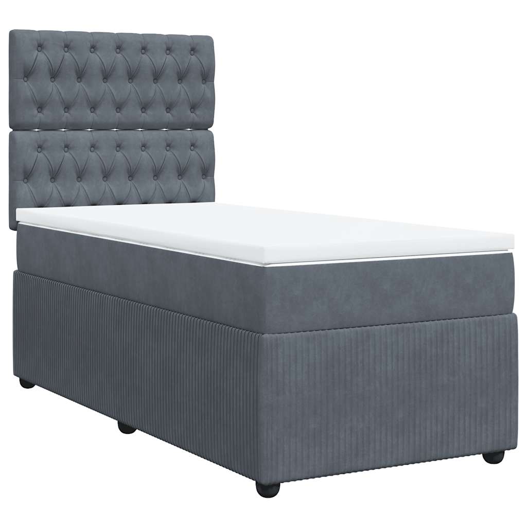 vidaXL Κρεβάτι Boxspring με Στρώμα Σκούρο Γκρι 90x200 εκ. Βελούδινο