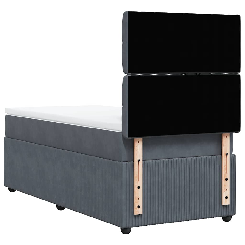 vidaXL Κρεβάτι Boxspring με Στρώμα Σκούρο Γκρι 90x200 εκ. Βελούδινο