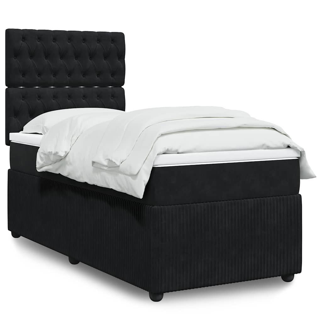 vidaXL Κρεβάτι Boxspring με Στρώμα Μαύρο 90x200 εκ. Βελούδινο