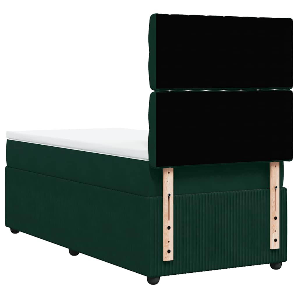 vidaXL Κρεβάτι Boxspring με Στρώμα Σκούρο Πράσινο 90x200 εκ. Βελούδινο
