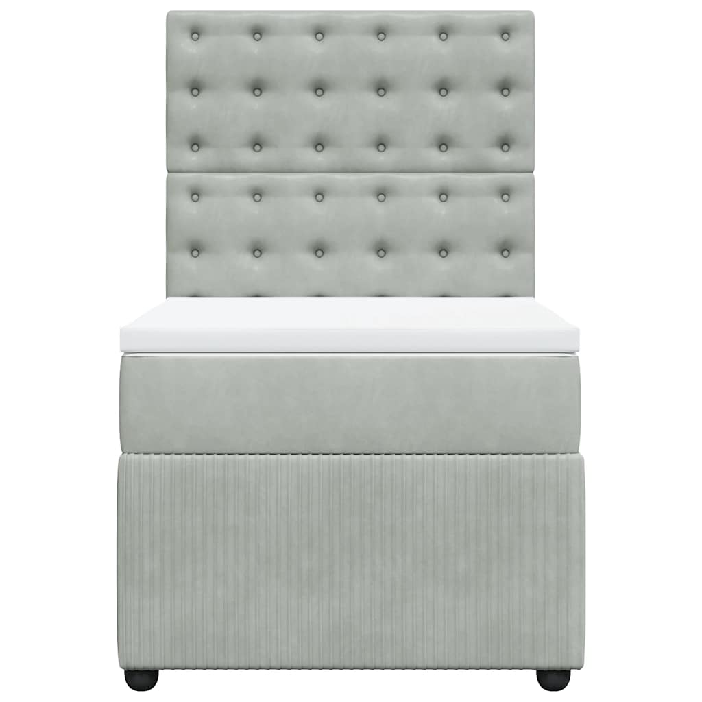 vidaXL Κρεβάτι Boxspring με Στρώμα Ανοιχτό Γκρι 90x200 εκ. Βελούδινο