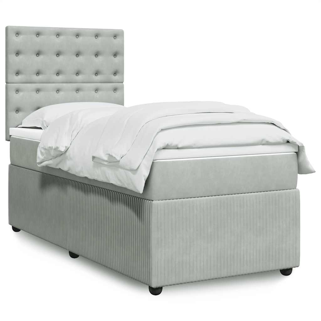vidaXL Κρεβάτι Boxspring με Στρώμα Ανοιχτό Γκρι 90x200 εκ. Βελούδινο