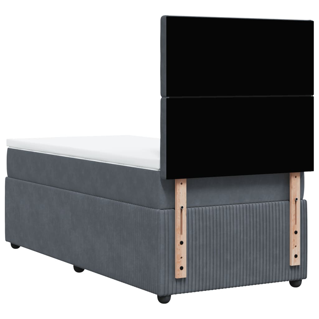vidaXL Κρεβάτι Boxspring με Στρώμα Σκούρο Γκρι 90x200 εκ. Βελούδινο