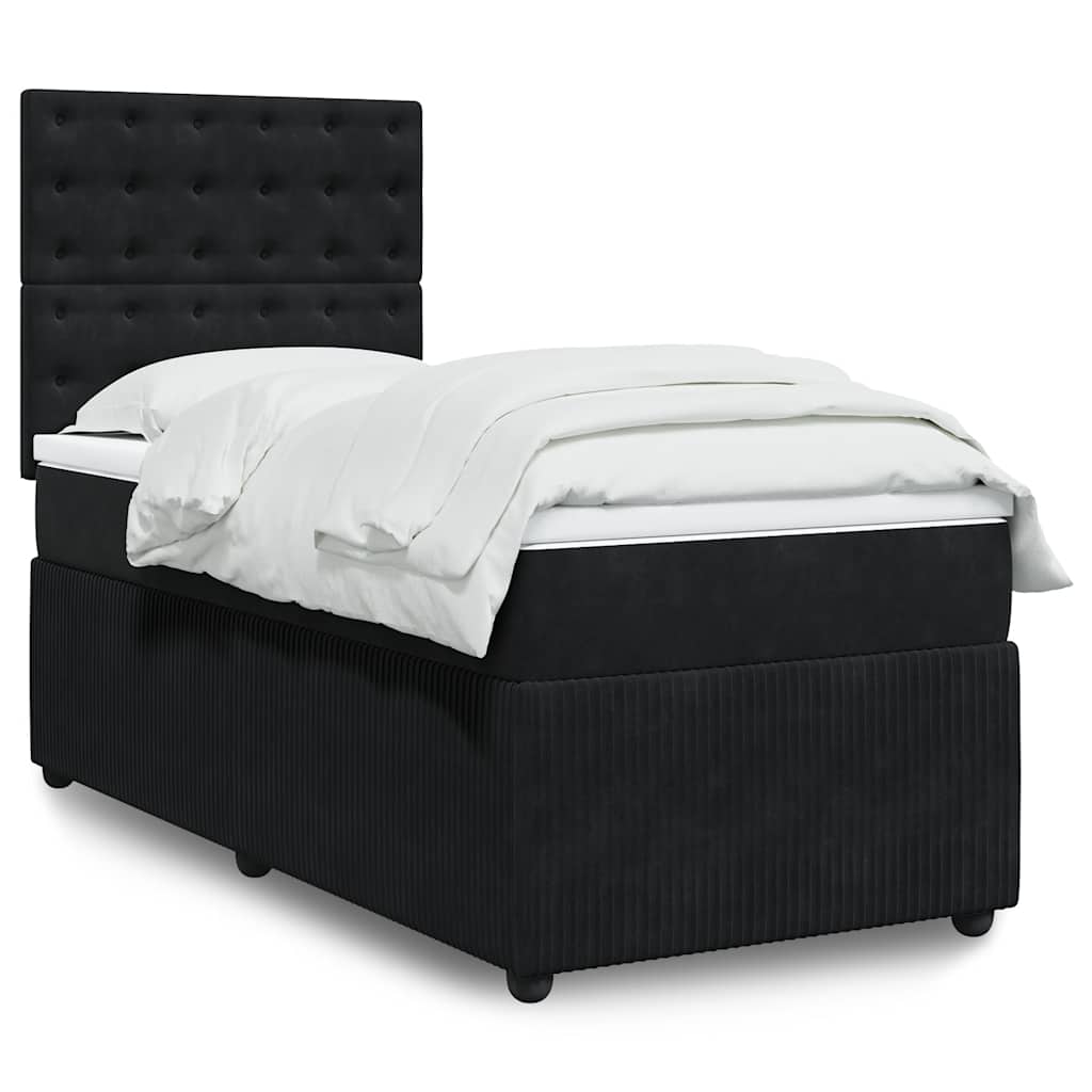 vidaXL Κρεβάτι Boxspring με Στρώμα Μαύρο 90x200 εκ. Βελούδινο