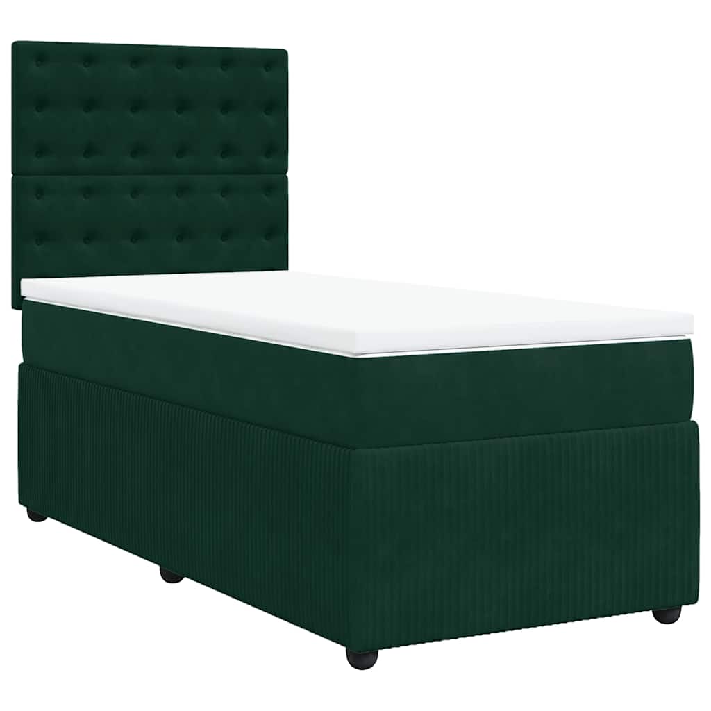 vidaXL Κρεβάτι Boxspring με Στρώμα Σκούρο Πράσινο 90x200 εκ. Βελούδινο