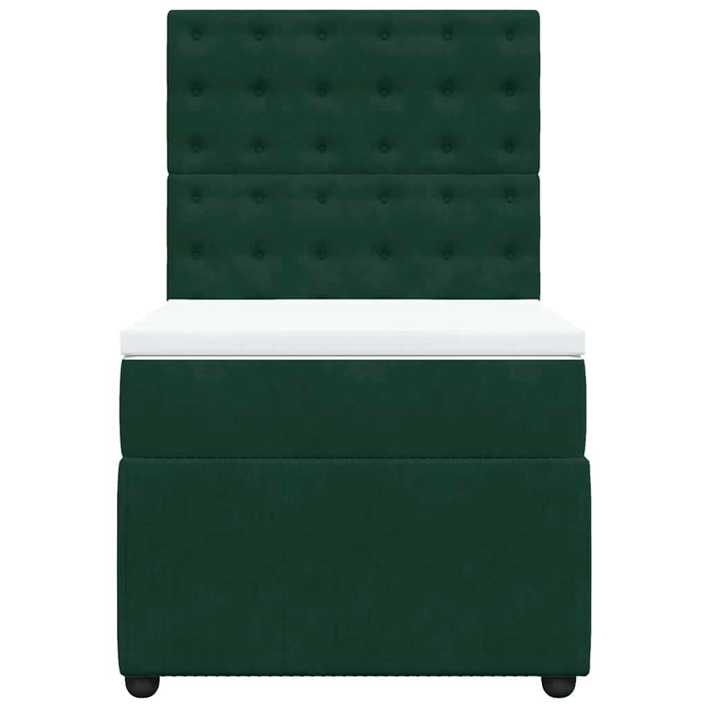 vidaXL Κρεβάτι Boxspring με Στρώμα Σκούρο Πράσινο 90x200 εκ. Βελούδινο