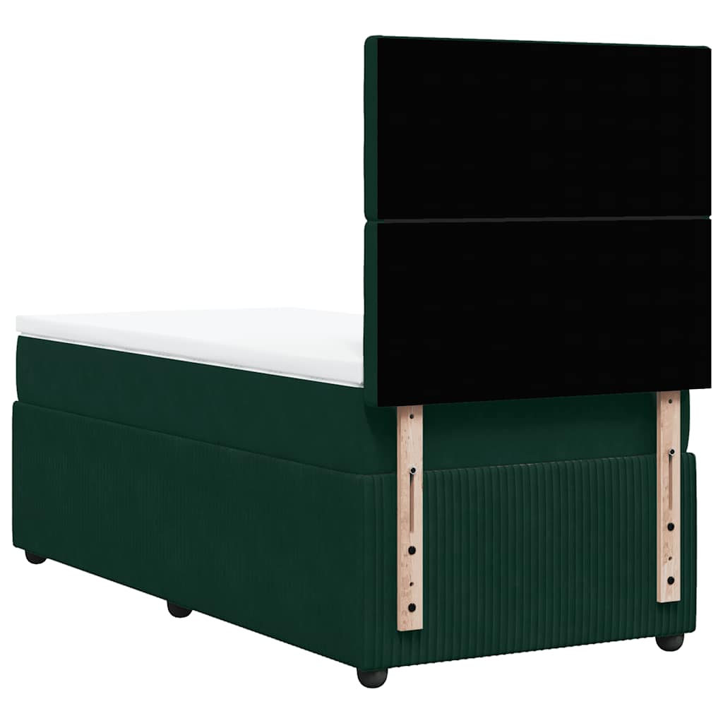 vidaXL Κρεβάτι Boxspring με Στρώμα Σκούρο Πράσινο 90x200 εκ. Βελούδινο