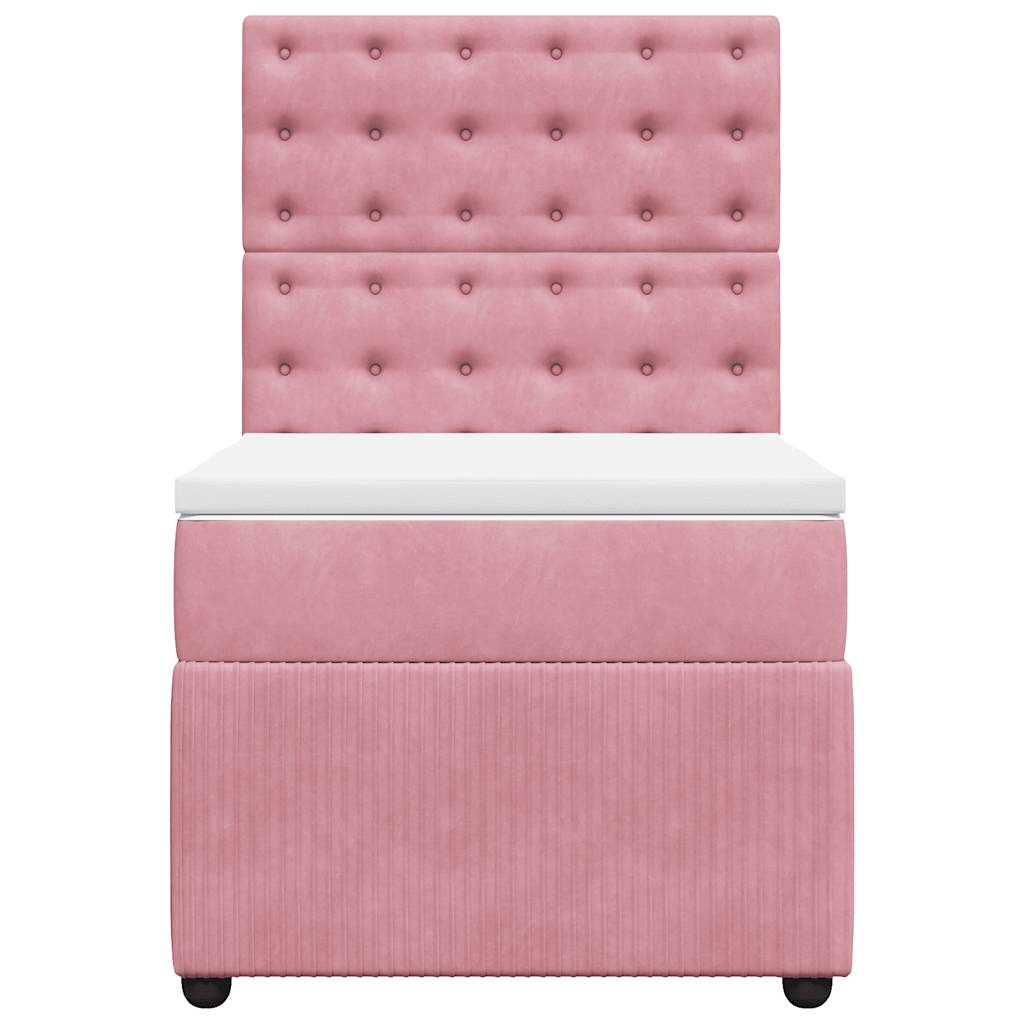 vidaXL Κρεβάτι Boxspring με Στρώμα Ροζ 90x200 εκ. Βελούδινο