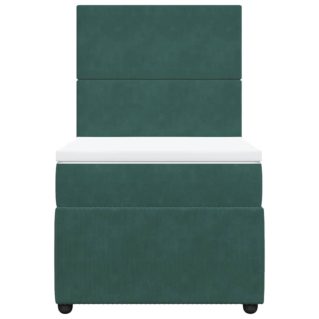 vidaXL Κρεβάτι Boxspring με Στρώμα Σκούρο Πράσινο 100x200εκ. Βελούδινο