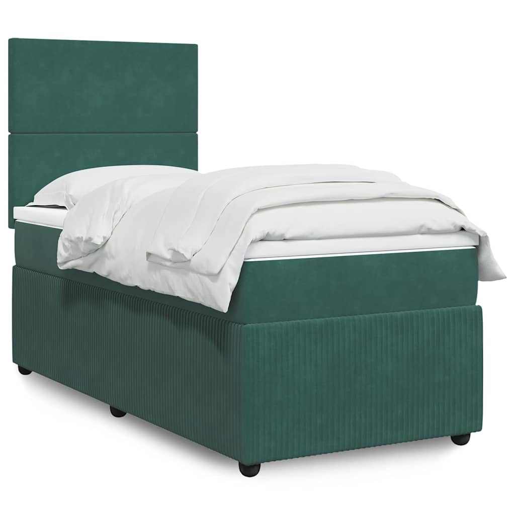 vidaXL Κρεβάτι Boxspring με Στρώμα Σκούρο Πράσινο 100x200εκ. Βελούδινο