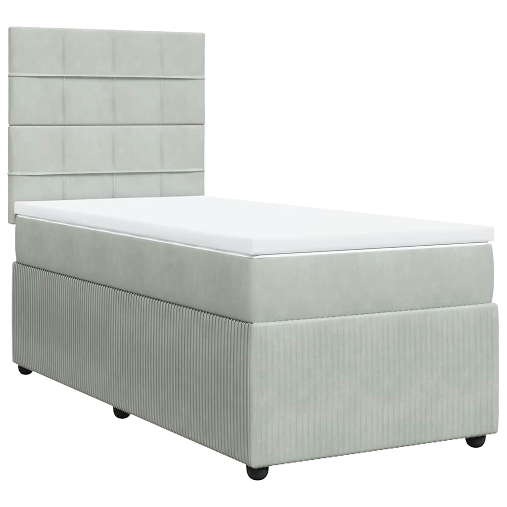 vidaXL Κρεβάτι Boxspring με Στρώμα Ανοιχτό Γκρι 100x200 εκ. Βελούδινο