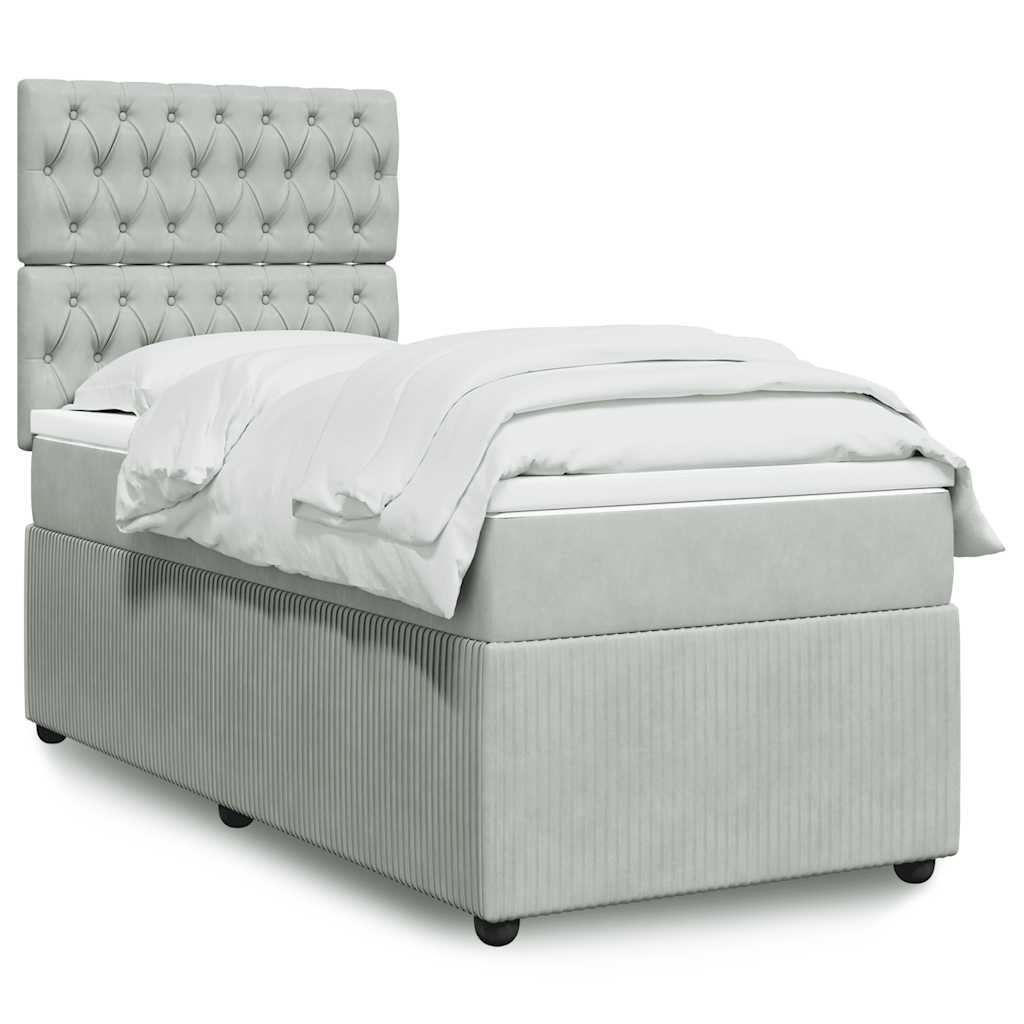 vidaXL Κρεβάτι Boxspring με Στρώμα Ανοιχτό Γκρι 100x200 εκ. Βελούδινο