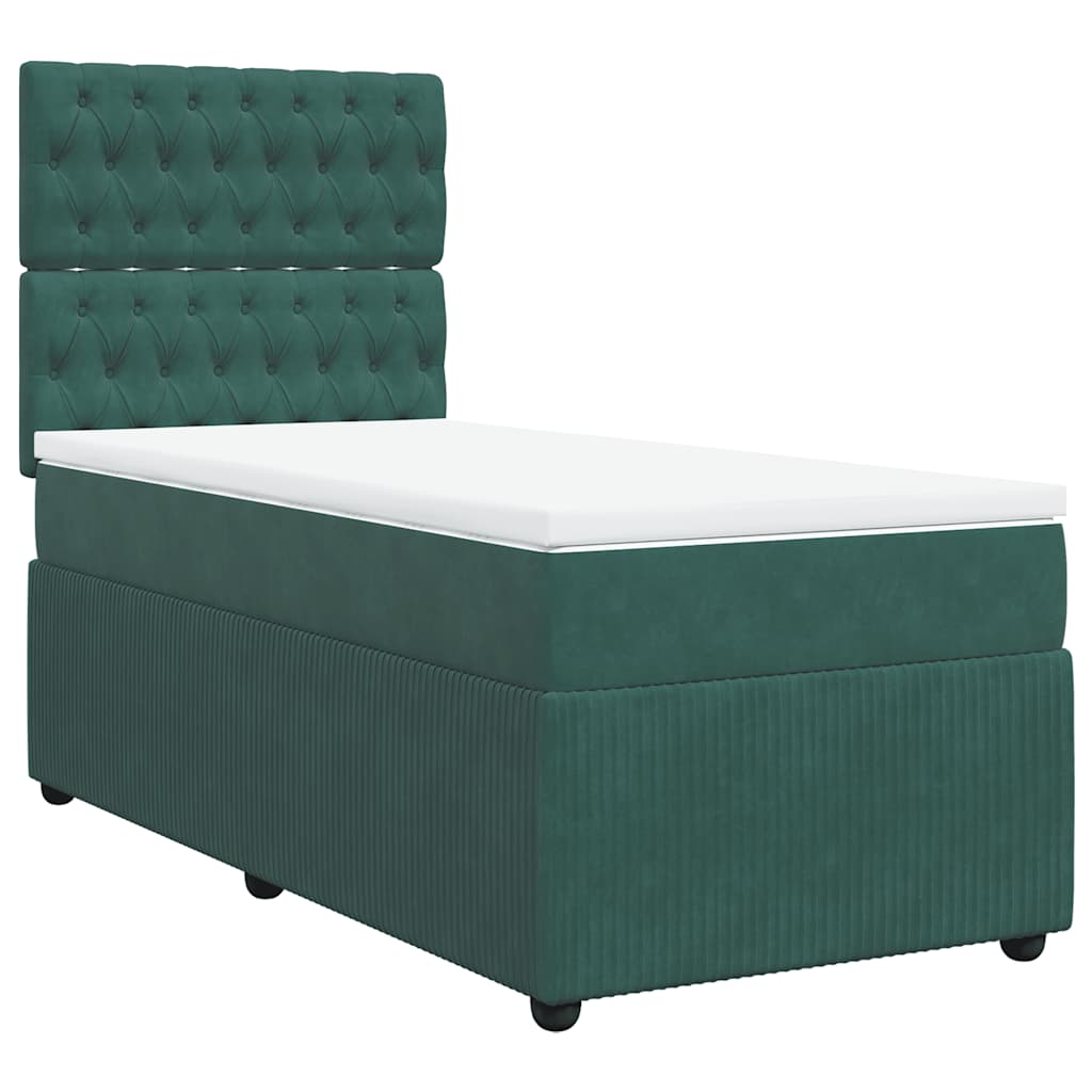 vidaXL Κρεβάτι Boxspring με Στρώμα Σκούρο Πράσινο 100x200εκ. Βελούδινο