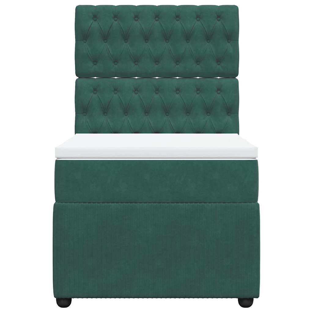 vidaXL Κρεβάτι Boxspring με Στρώμα Σκούρο Πράσινο 100x200εκ. Βελούδινο