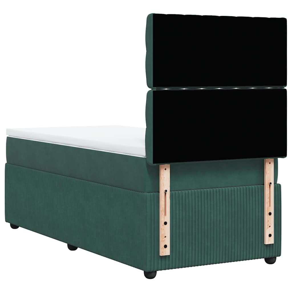 vidaXL Κρεβάτι Boxspring με Στρώμα Σκούρο Πράσινο 100x200εκ. Βελούδινο