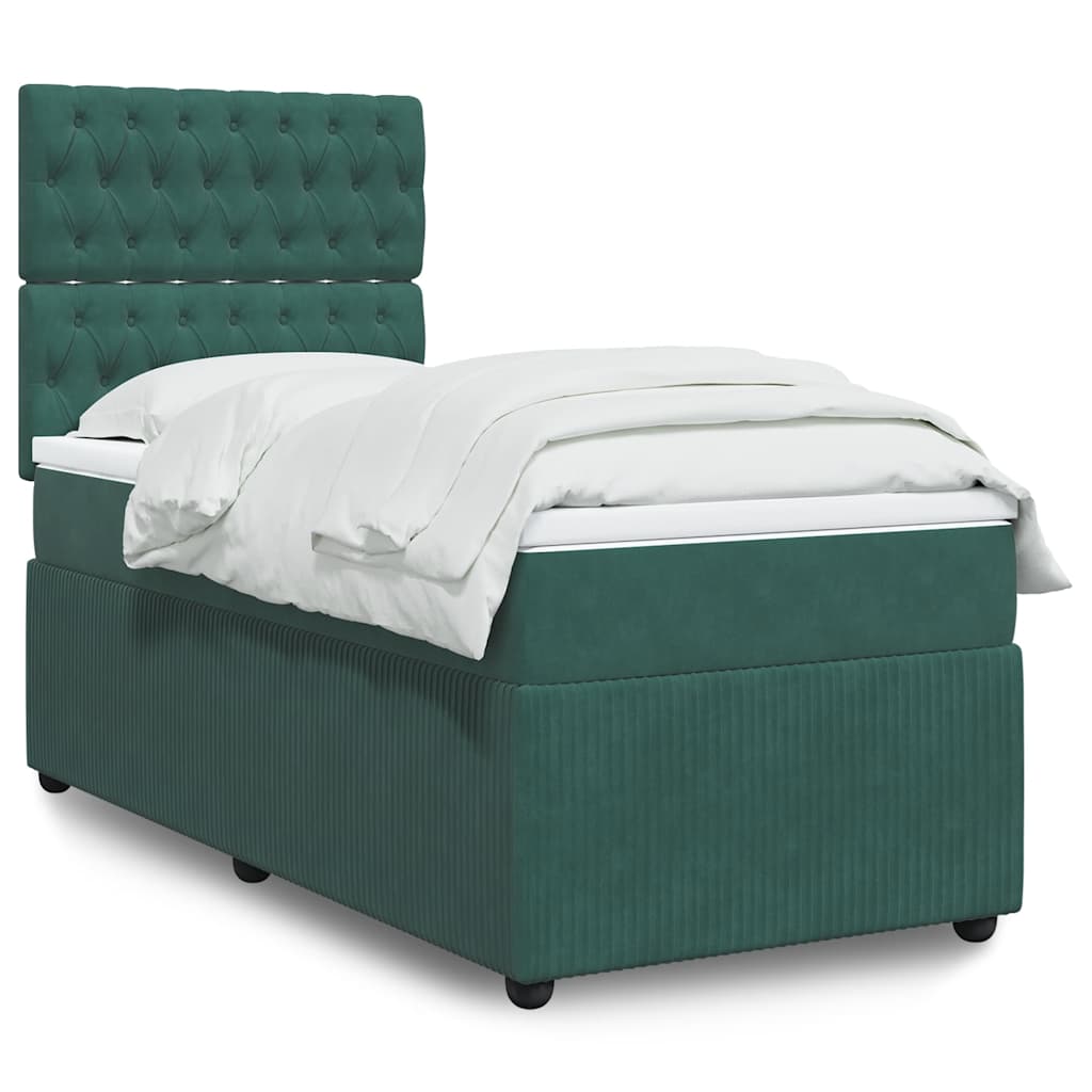 vidaXL Κρεβάτι Boxspring με Στρώμα Σκούρο Πράσινο 100x200εκ. Βελούδινο
