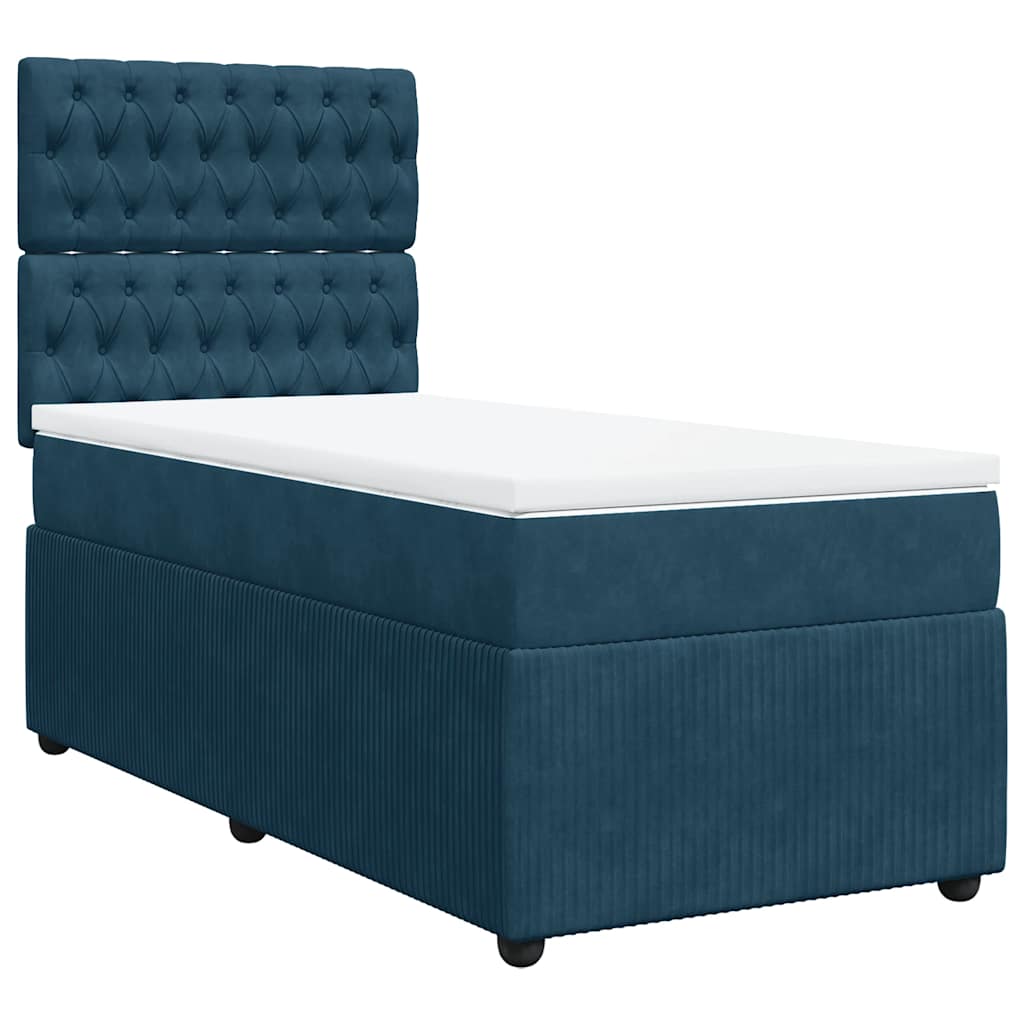 vidaXL Κρεβάτι Boxspring με Στρώμα Σκούρο Μπλε 100x200 εκ. Βελούδινο