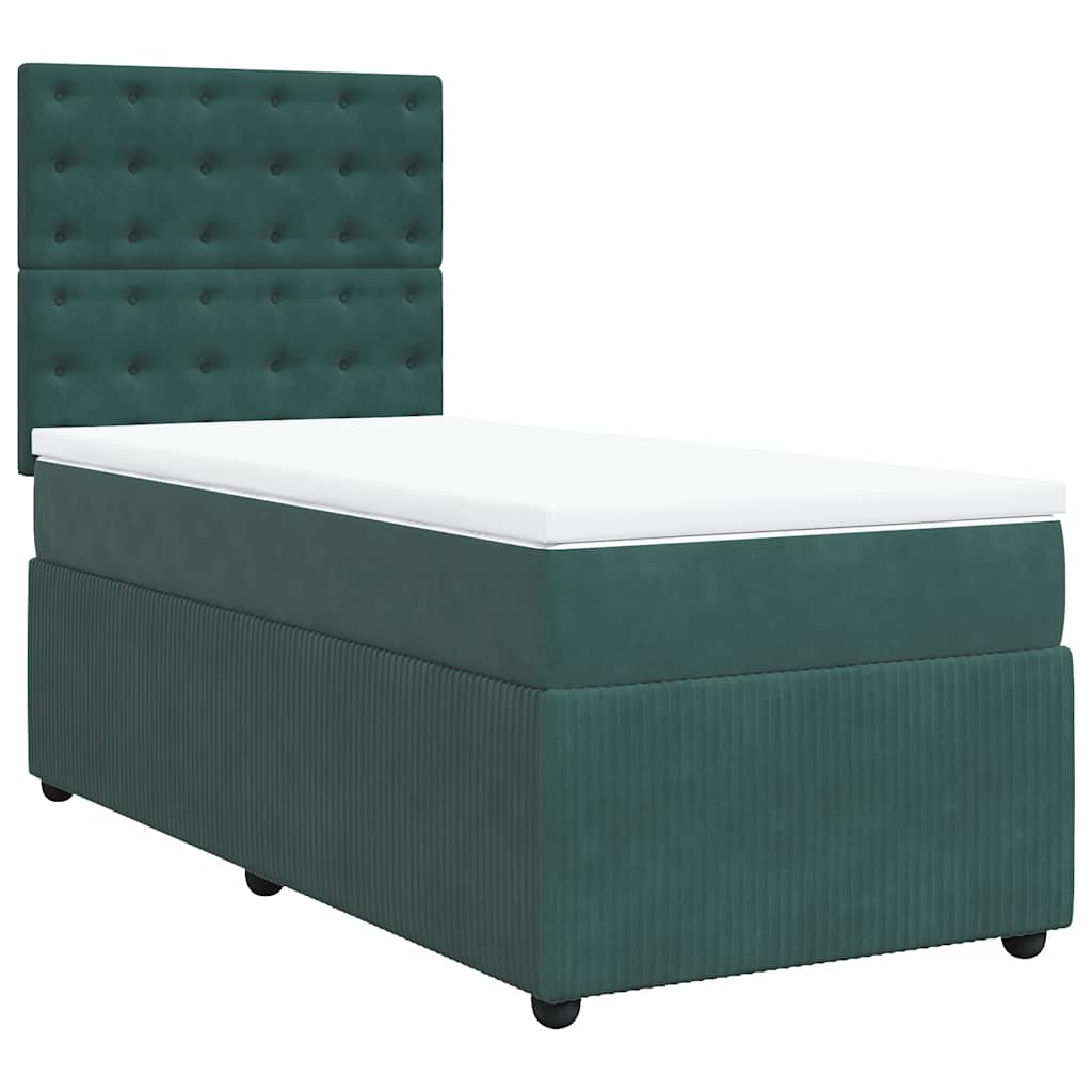 vidaXL Κρεβάτι Boxspring με Στρώμα Σκούρο Πράσινο 100x200εκ. Βελούδινο