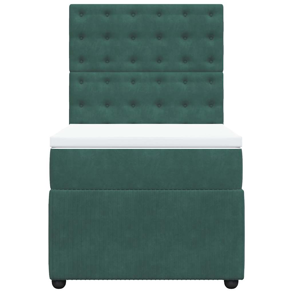 vidaXL Κρεβάτι Boxspring με Στρώμα Σκούρο Πράσινο 100x200εκ. Βελούδινο