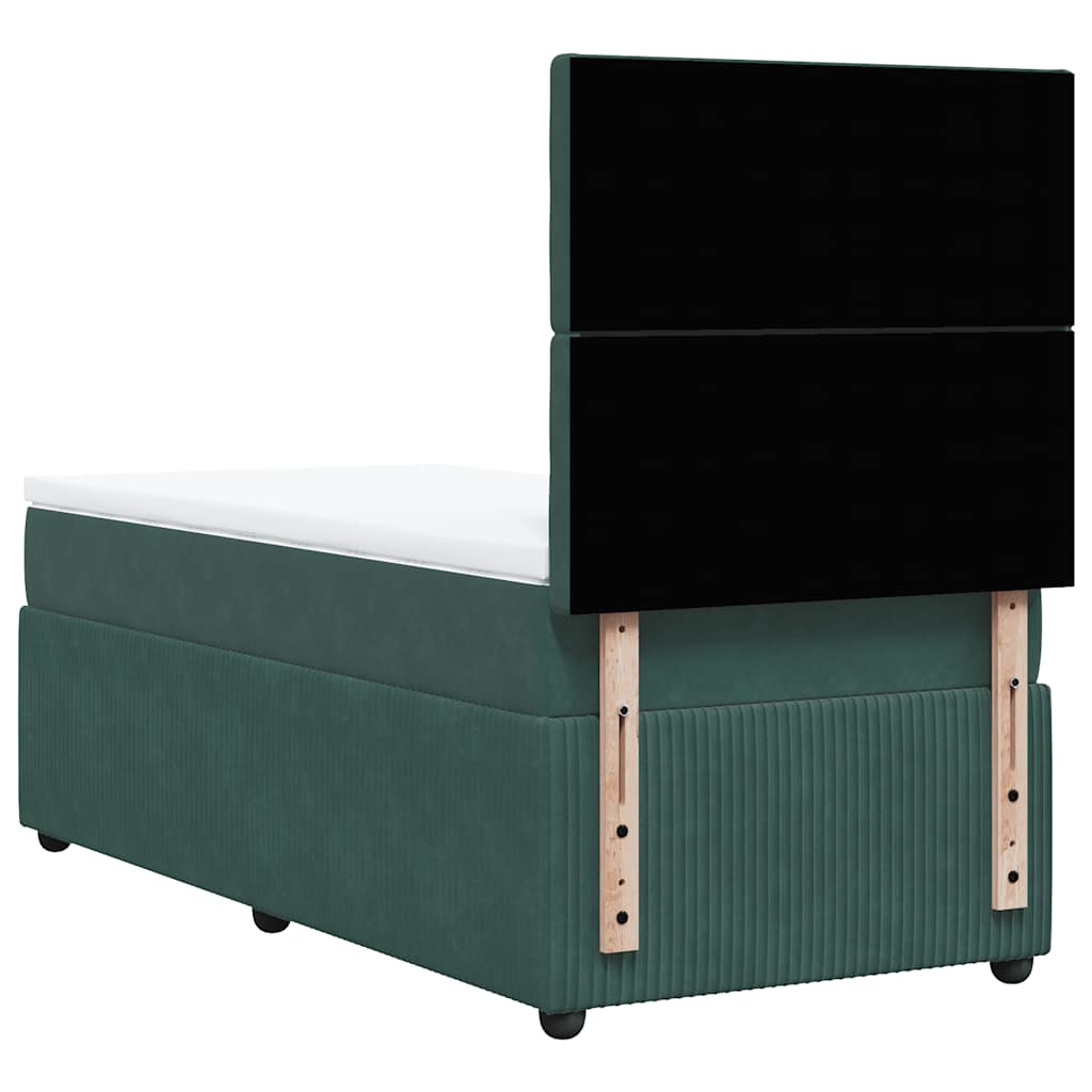 vidaXL Κρεβάτι Boxspring με Στρώμα Σκούρο Πράσινο 100x200εκ. Βελούδινο