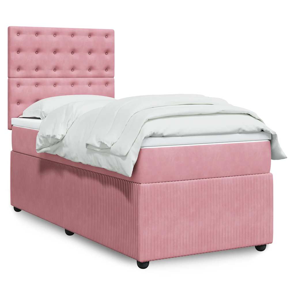 vidaXL Κρεβάτι Boxspring με Στρώμα Ροζ 100x200 εκ. Βελούδινο