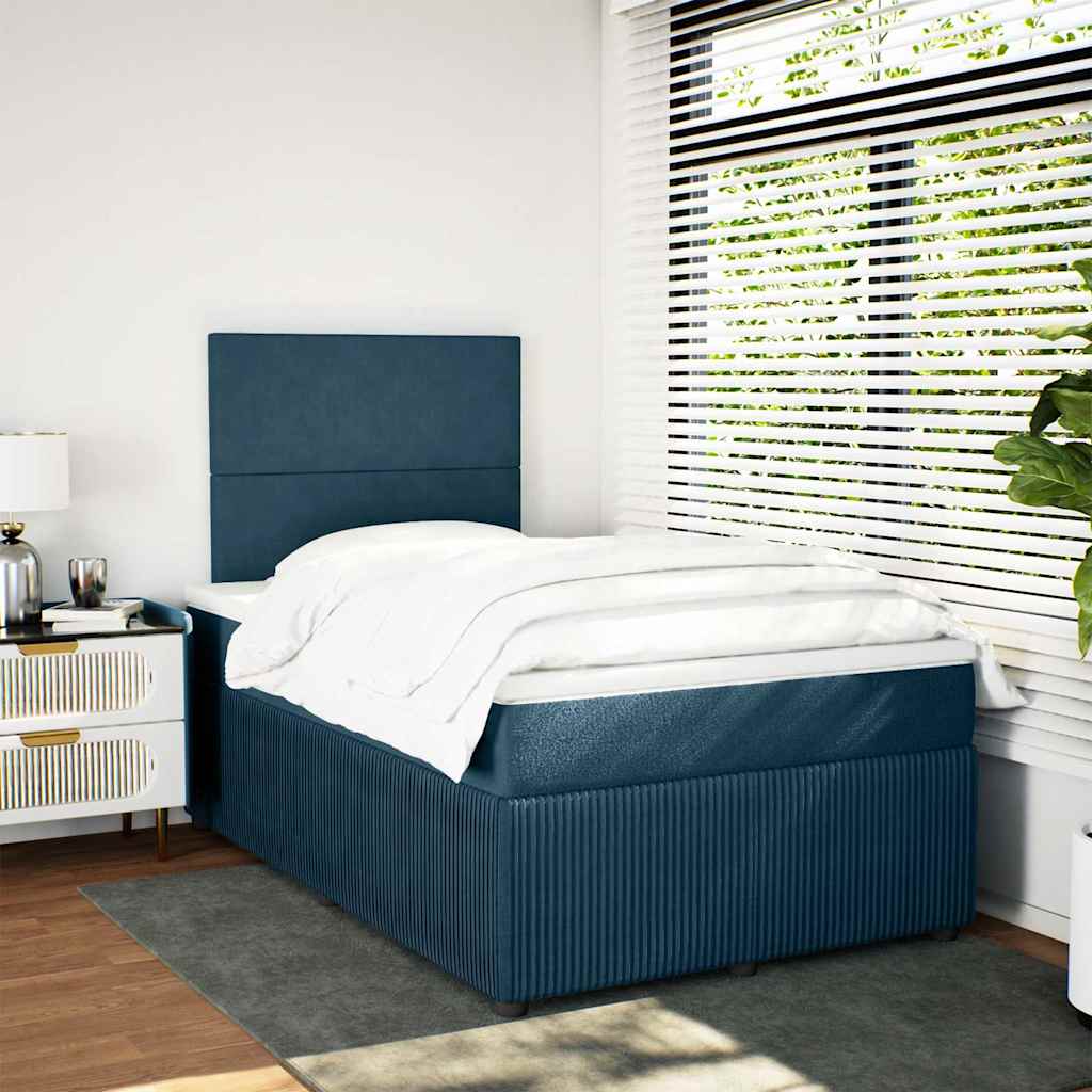 vidaXL Κρεβάτι Boxspring με Στρώμα Σκούρο Μπλε 120x190 εκ. Βελούδινο