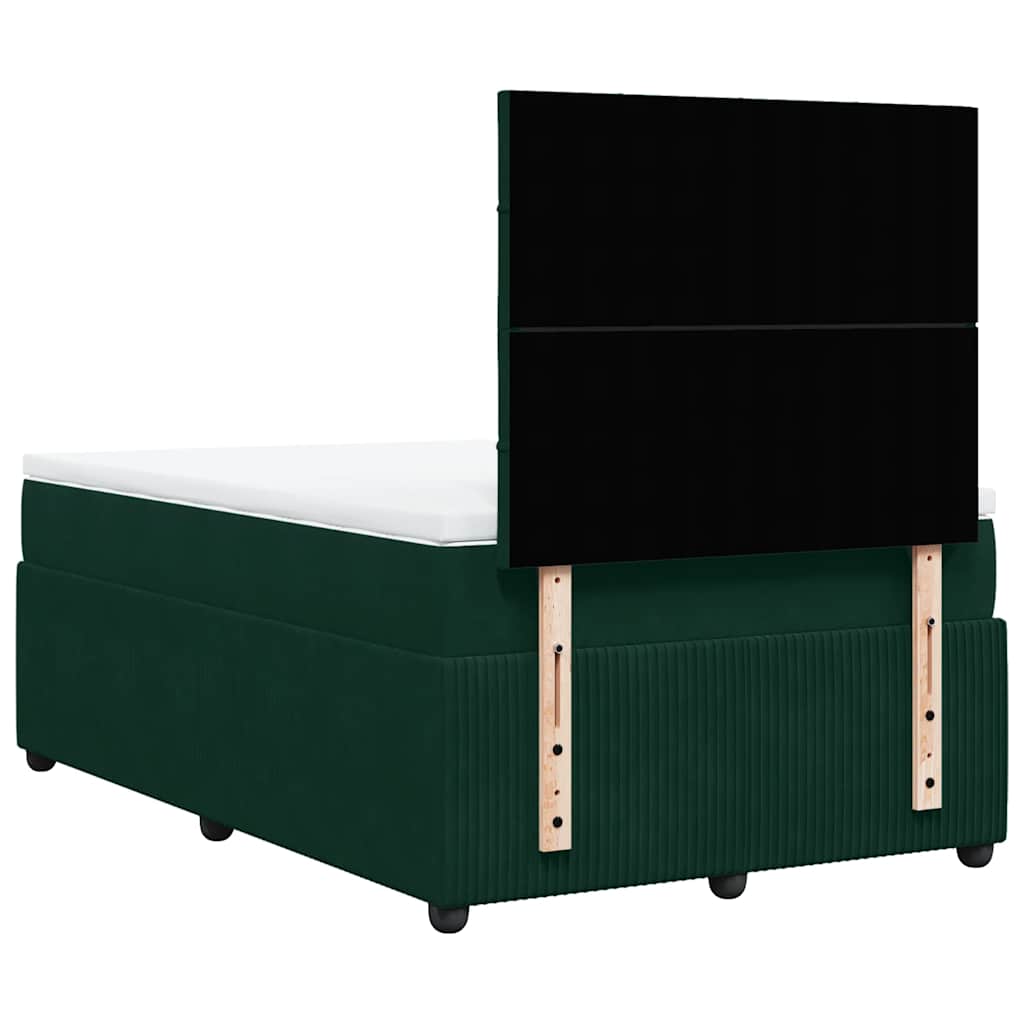 vidaXL Κρεβάτι Boxspring με Στρώμα Σκούρο Πράσινο 120x190εκ. Βελούδινο