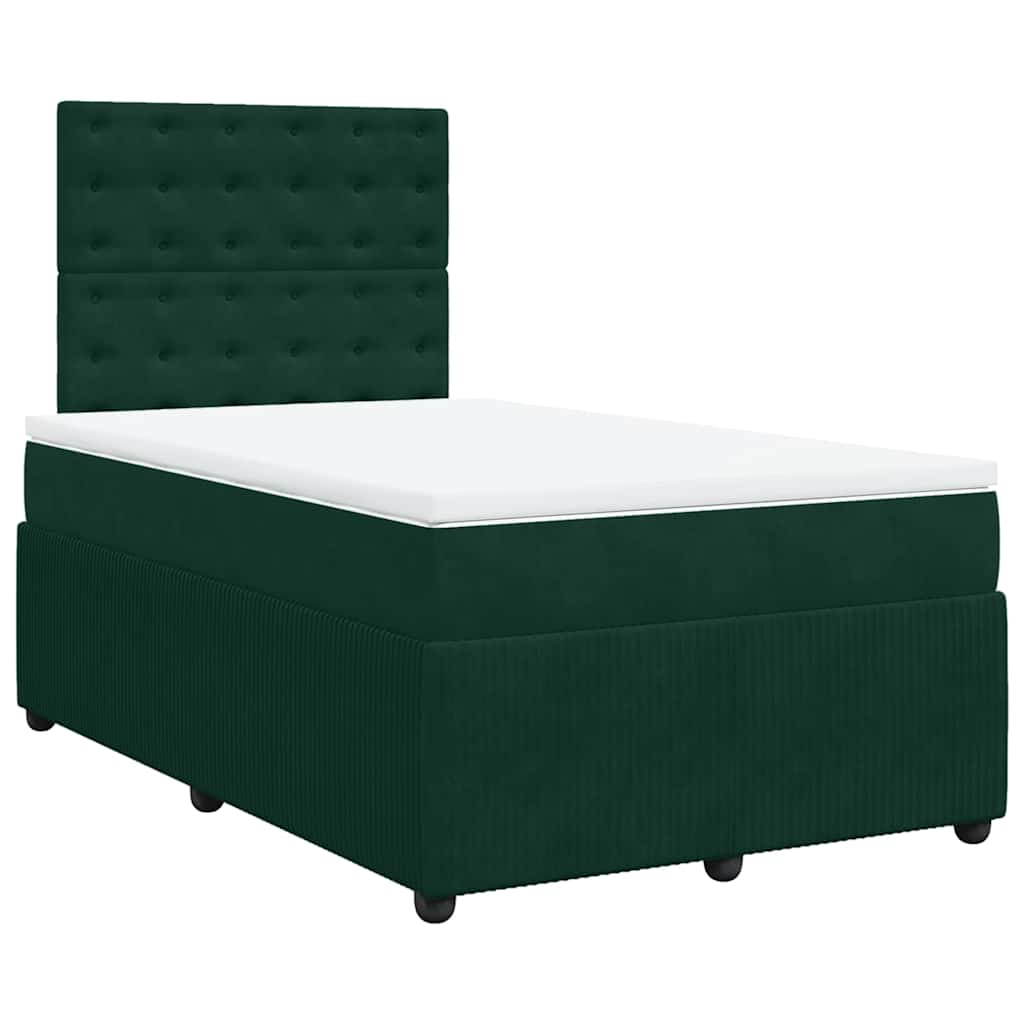 vidaXL Κρεβάτι Boxspring με Στρώμα Σκούρο Πράσινο 120x190εκ. Βελούδινο