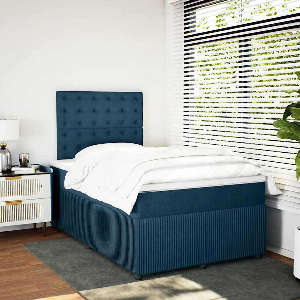vidaXL Κρεβάτι Boxspring με Στρώμα Σκούρο Μπλε 120x190 εκ. Βελούδινο