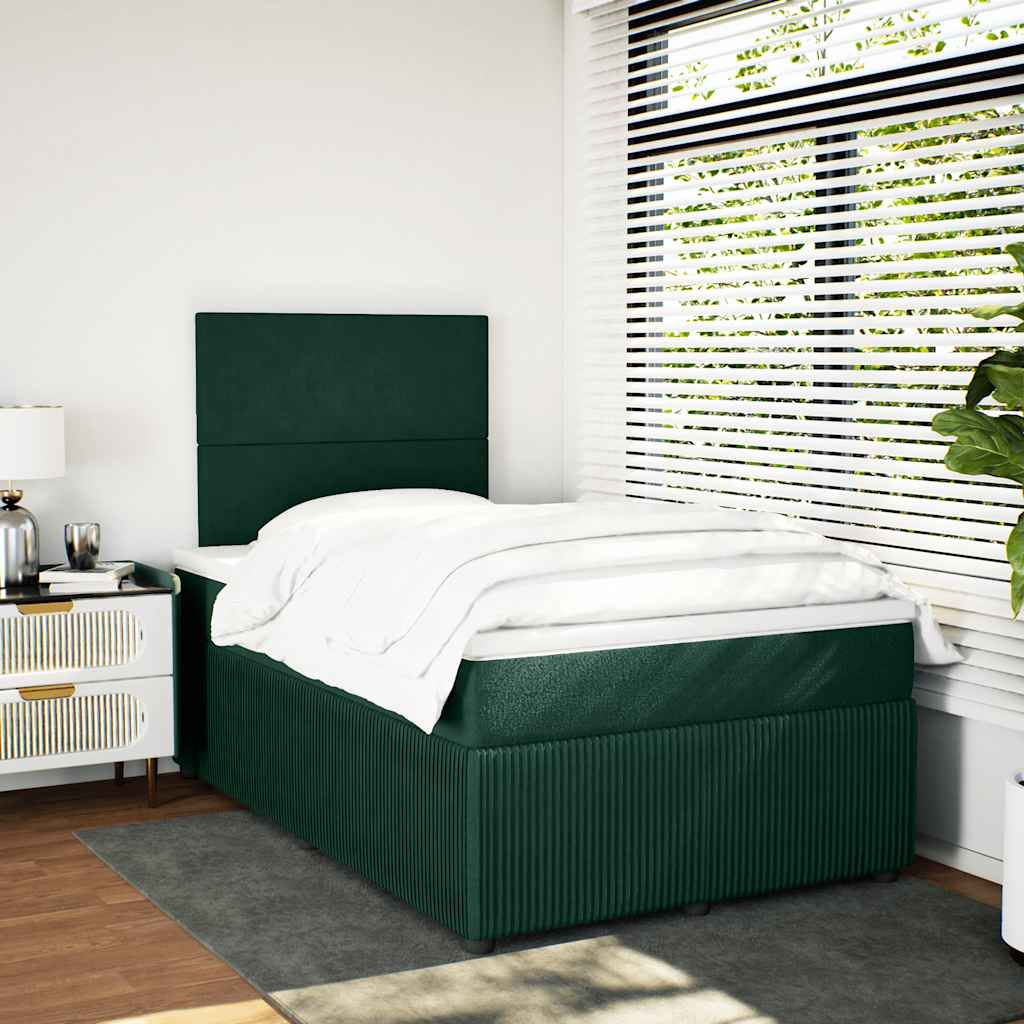 vidaXL Κρεβάτι Boxspring με Στρώμα Σκούρο Πράσινο 120x200εκ. Βελούδινο