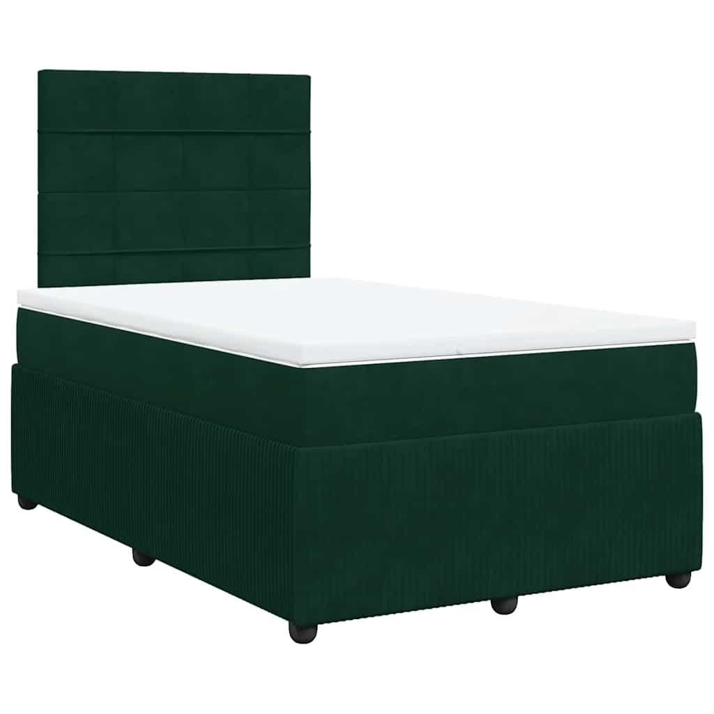 vidaXL Κρεβάτι Boxspring με Στρώμα Σκούρο Πράσινο 120x200εκ. Βελούδινο
