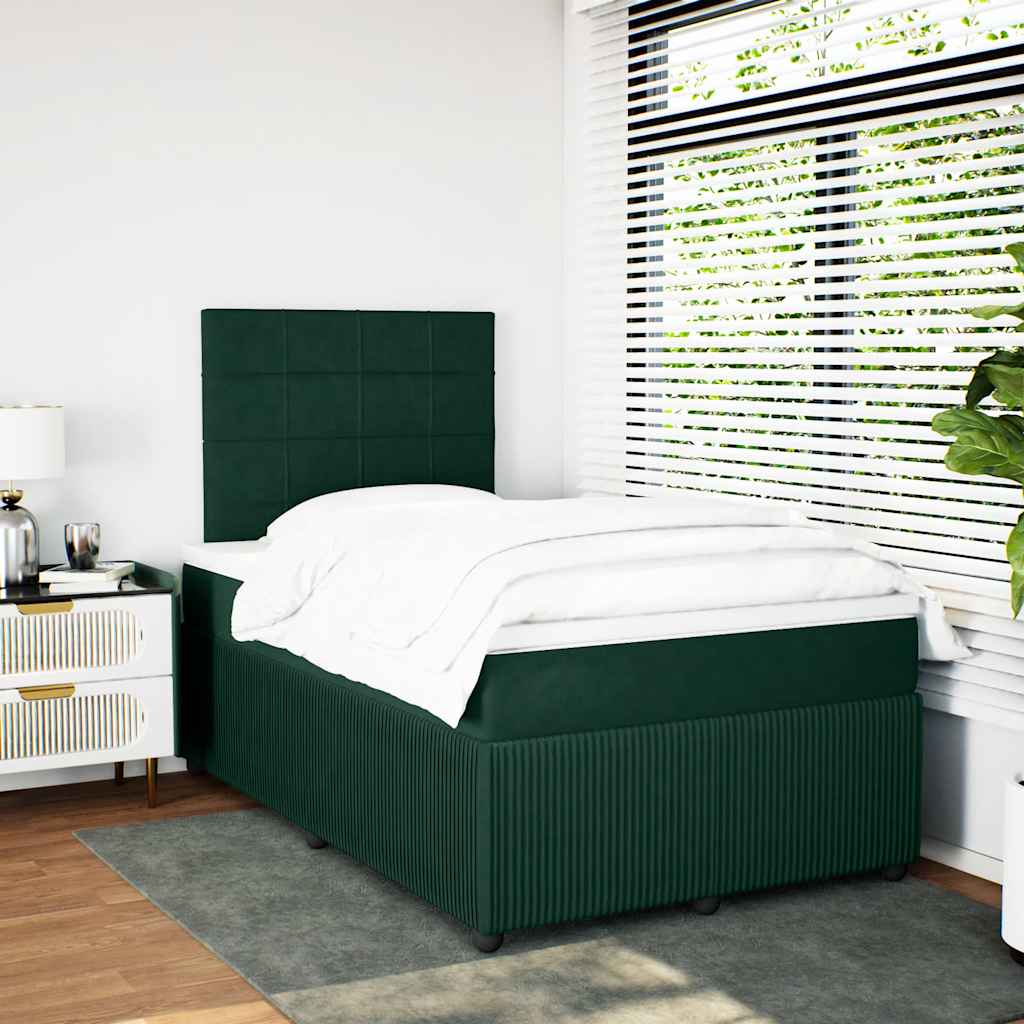 vidaXL Κρεβάτι Boxspring με Στρώμα Σκούρο Πράσινο 120x200εκ. Βελούδινο