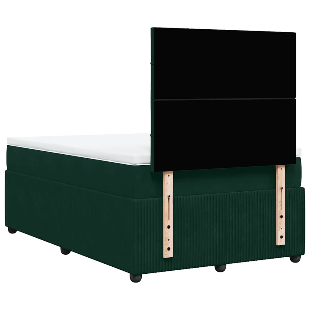 vidaXL Κρεβάτι Boxspring με Στρώμα Σκούρο Πράσινο 120x200εκ. Βελούδινο