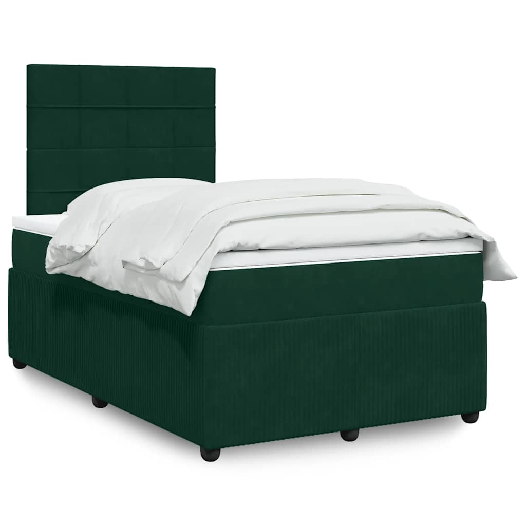 vidaXL Κρεβάτι Boxspring με Στρώμα Σκούρο Πράσινο 120x200εκ. Βελούδινο