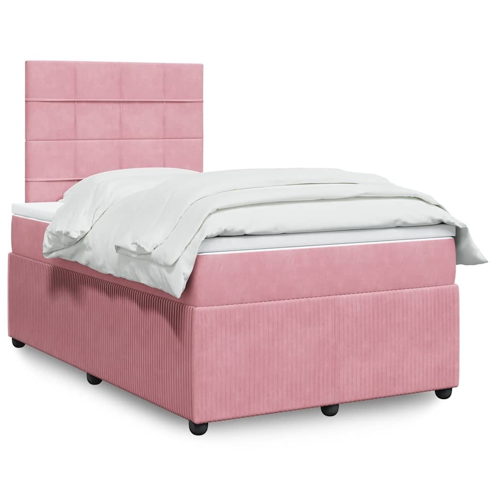 vidaXL Κρεβάτι Boxspring με Στρώμα Ροζ 120x200 εκ. Βελούδινο