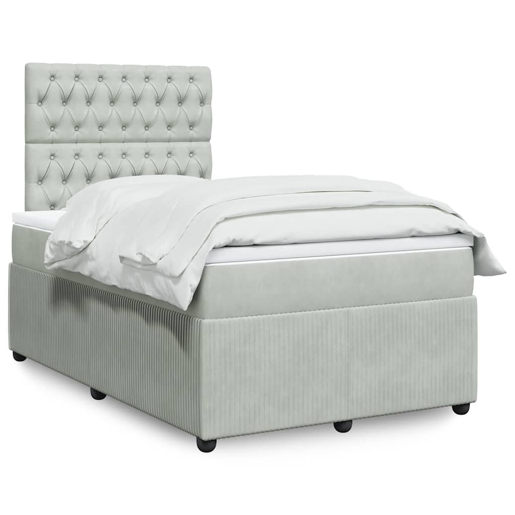 vidaXL Κρεβάτι Boxspring με Στρώμα Ανοιχτό Γκρι 120x200 εκ. Βελούδινο