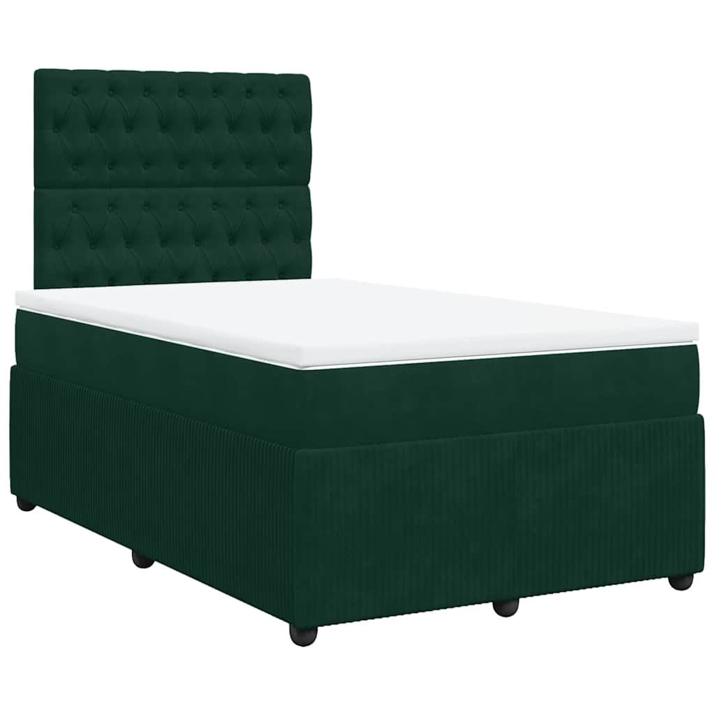 vidaXL Κρεβάτι Boxspring με Στρώμα Σκούρο Πράσινο 120x200εκ. Βελούδινο