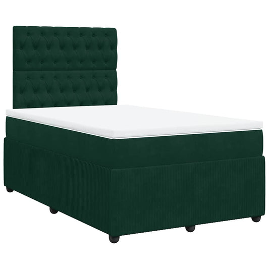 vidaXL Κρεβάτι Boxspring με Στρώμα Σκούρο Πράσινο 120x200εκ. Βελούδινο