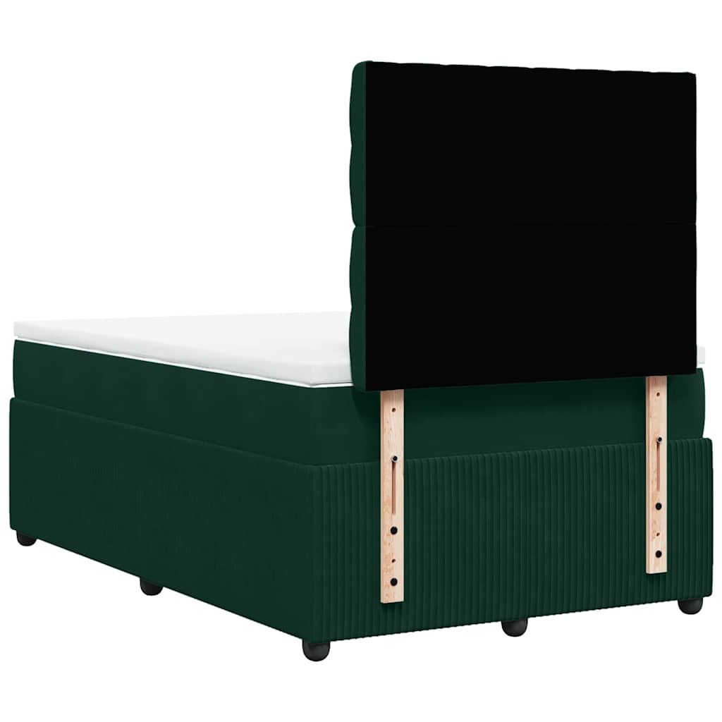 vidaXL Κρεβάτι Boxspring με Στρώμα Σκούρο Πράσινο 120x200εκ. Βελούδινο