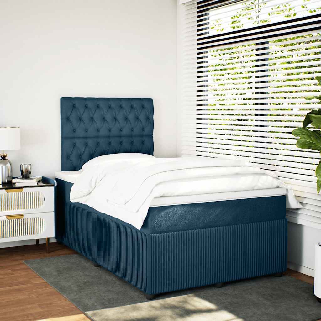vidaXL Κρεβάτι Boxspring με Στρώμα Σκούρο Μπλε 120x200 εκ. Βελούδινο