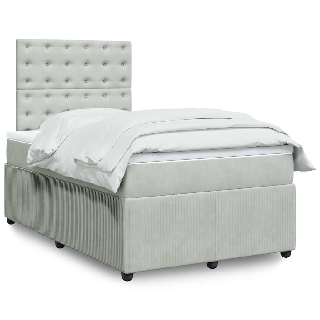 vidaXL Κρεβάτι Boxspring με Στρώμα Ανοιχτό Γκρι 120x200 εκ. Βελούδινο