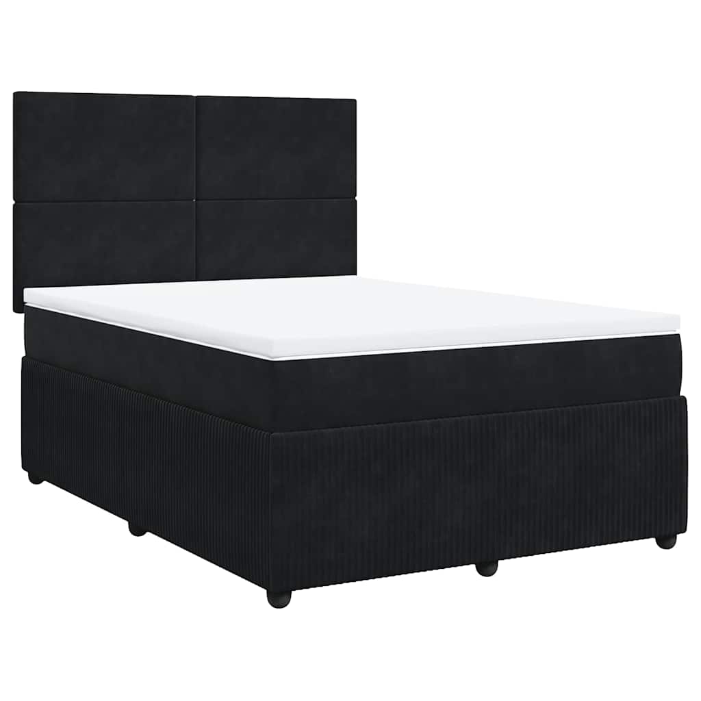 vidaXL Κρεβάτι Boxspring με Στρώμα Μαύρο 140x190 εκ. Βελούδινο