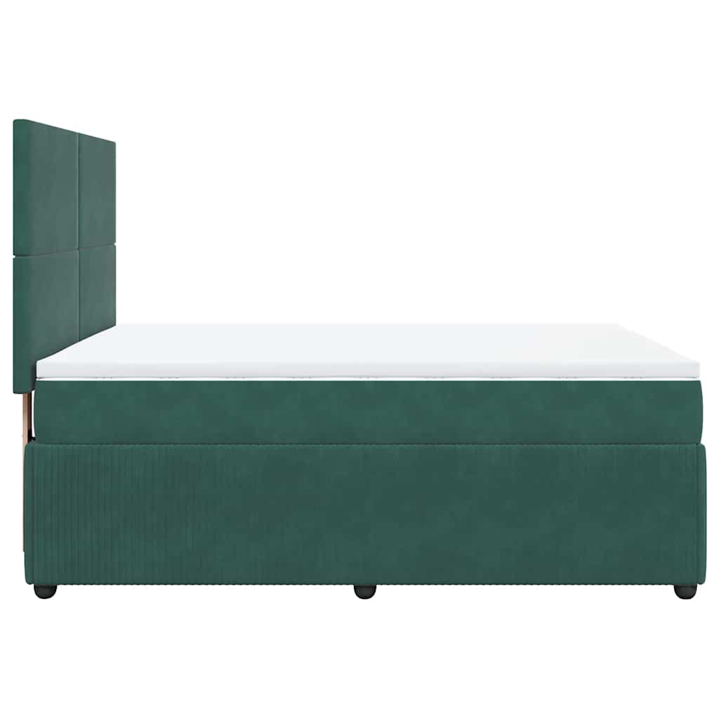 vidaXL Κρεβάτι Boxspring με Στρώμα Σκούρο Πράσινο 140x190εκ. Βελούδινο