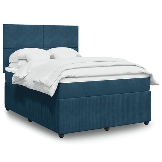 vidaXL Κρεβάτι Boxspring με Στρώμα Σκούρο Μπλε 140x190 εκ. Βελούδινο