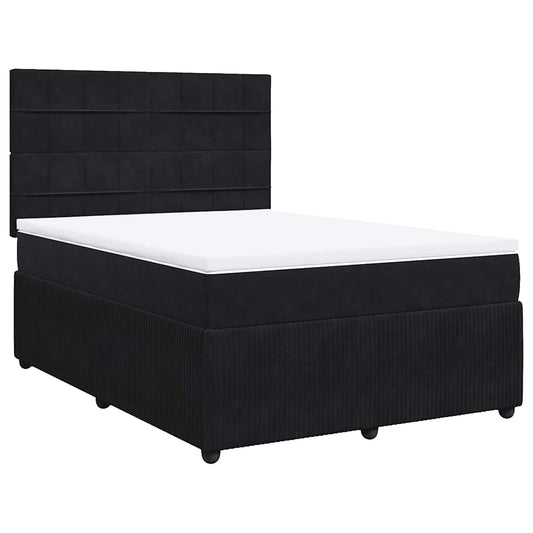 vidaXL Κρεβάτι Boxspring με Στρώμα Μαύρο 140x190 εκ. Βελούδινο